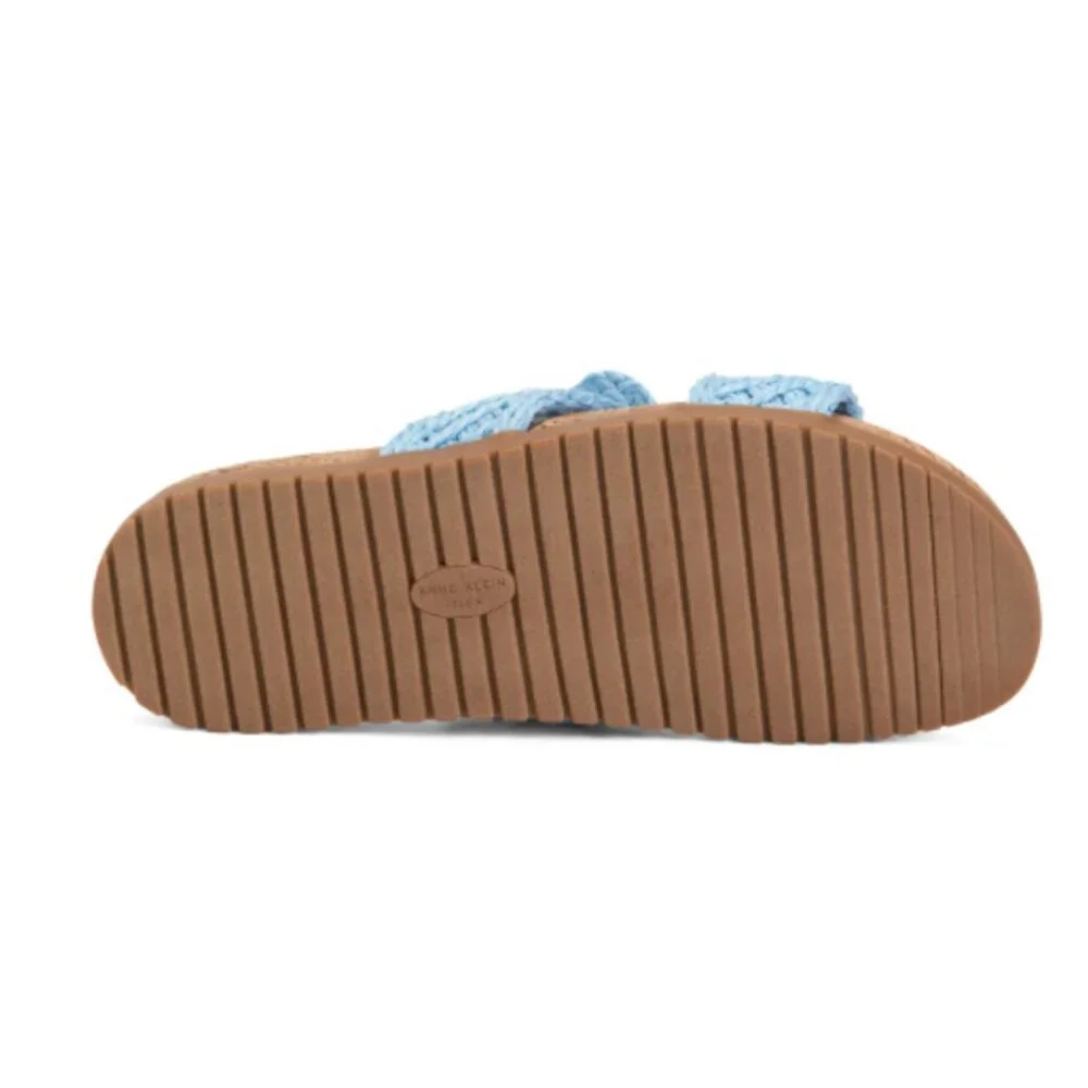 NWT ANNE KLEIN Bulia Blue Raffia Breaded Footbed Sandals Size 6